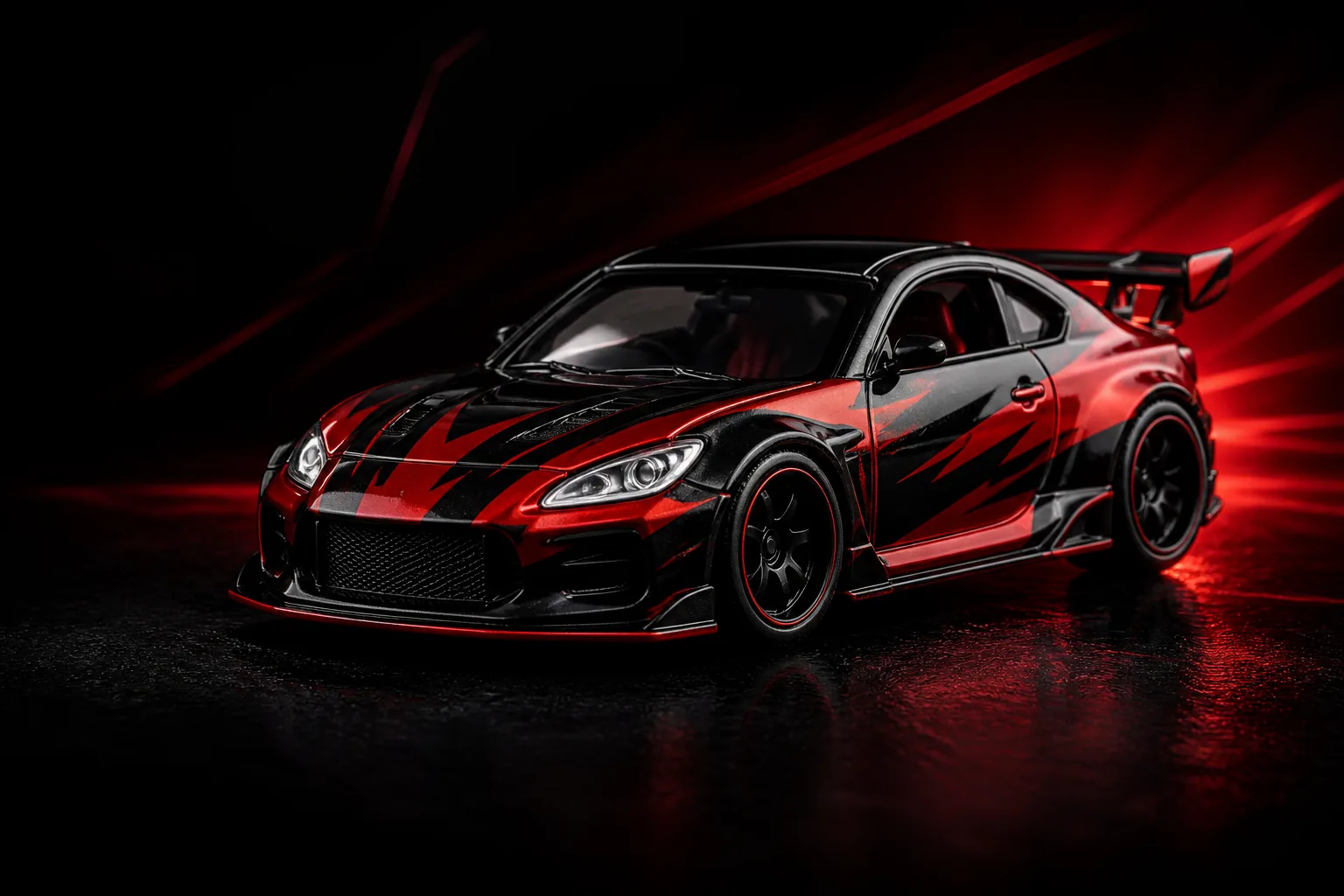 Red and black die-cast racing car